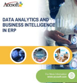 Visual representation of Data Analytics and Business Intelligence in ERP, featuring charts, graphs, and AI-driven insights for business decision-making.